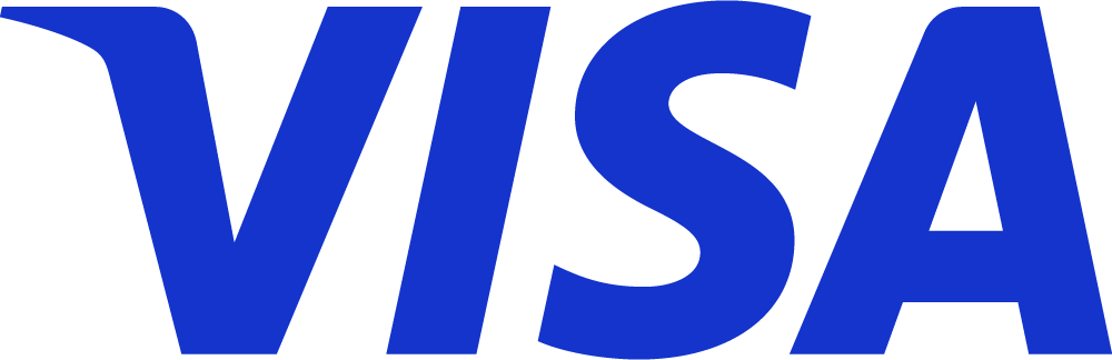 Den välkända logotypen för VISA, skriven i blå kursiv skrift.